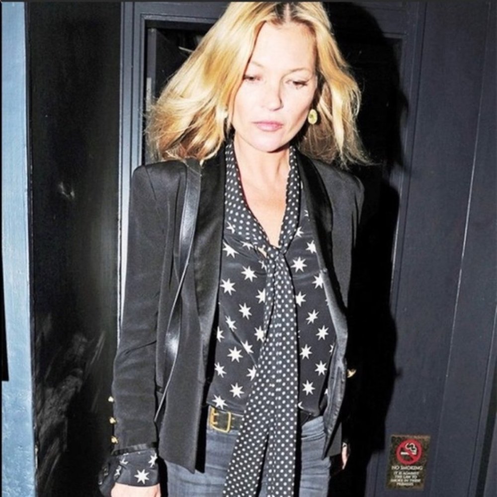 Equipment Kate Moss Wynn Satin Silk Wool Blazer Jacket Womens 10